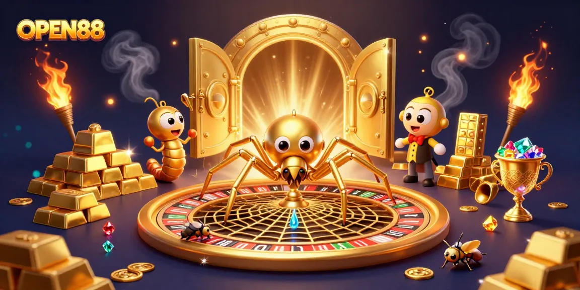 Experience thrilling gameplay at OPEN88, featuring a stunning 3D illustration of gaming excitement.