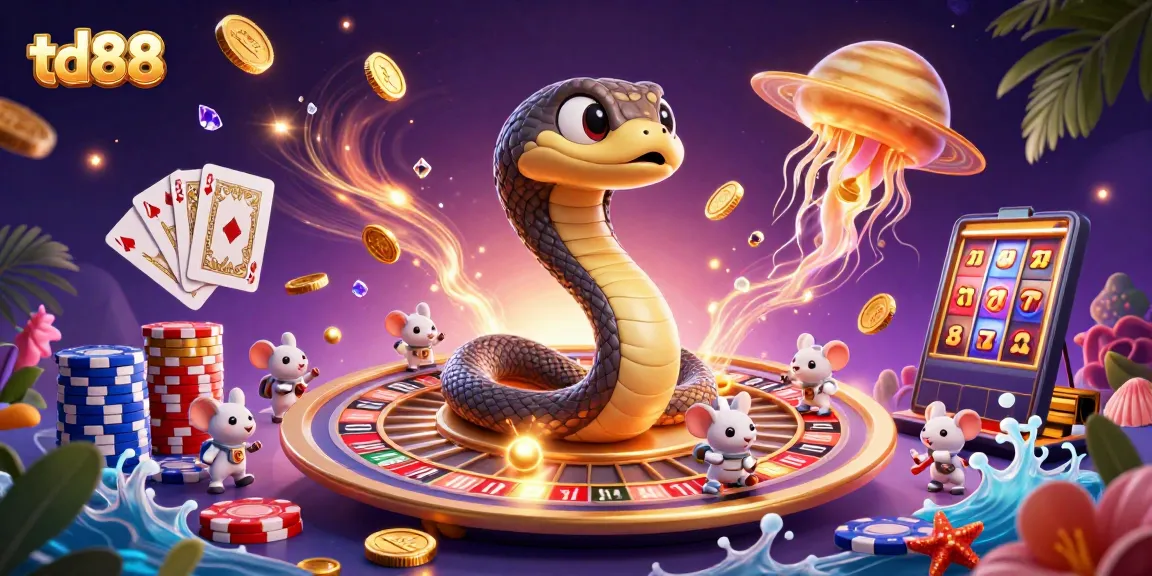 Experience thrilling gaming action at td88 with a vibrant 3D casino scene showcasing an animated roulette wheel and playful elements.