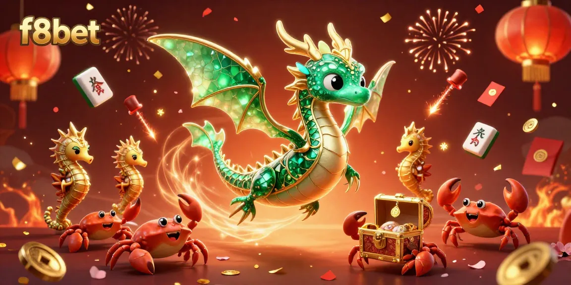 Engage in thrilling games at f8bet, showcasing vibrant casino elements with a lively sea dragon scene.