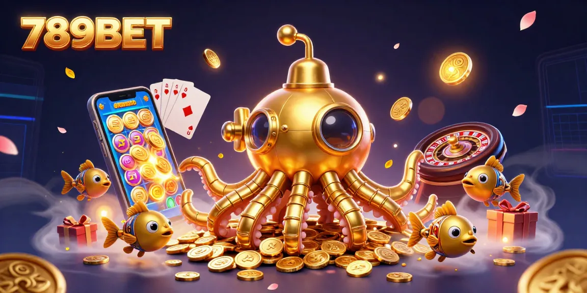 Experience thrilling gameplay with 789BET's golden kraken amid lavish casino elements