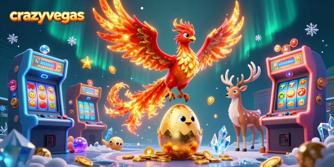 Spin the reels at crazyvegas with a dazzling fire phoenix and vibrant gaming elements.