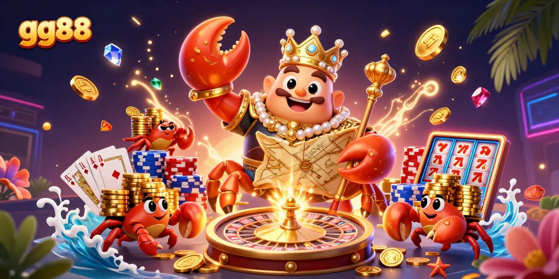 Experience the thrill of gg88 with vibrant 3D casino elements and a golden crab emperor.