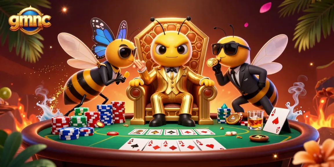 Experience thrilling poker action with gmnc's dynamic scene featuring a cartoon bumblebee mob boss.
