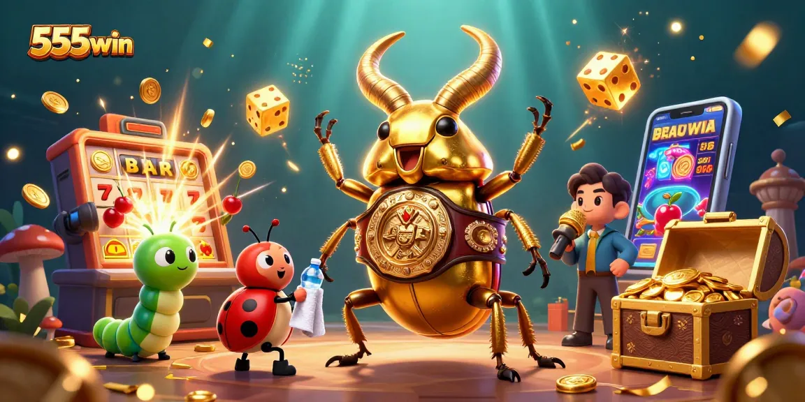 Experience the excitement of 555win with vibrant slot machines, glowing characters, and dynamic casino elements.
