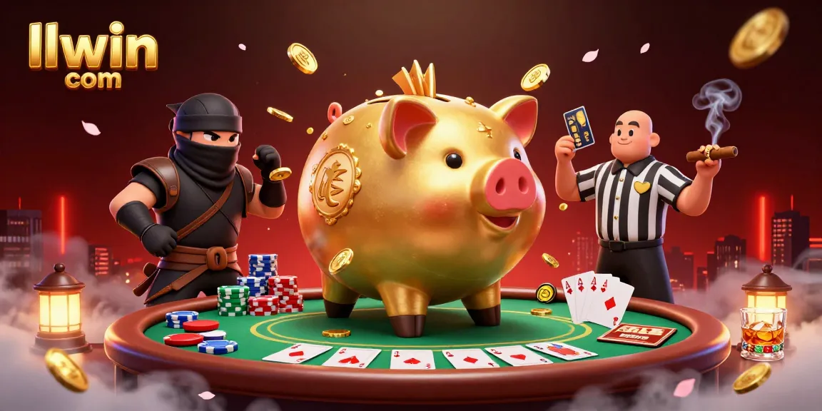 Engage in thrilling gameplay at llwin com with a lively 3D casino illustration featuring epic characters.