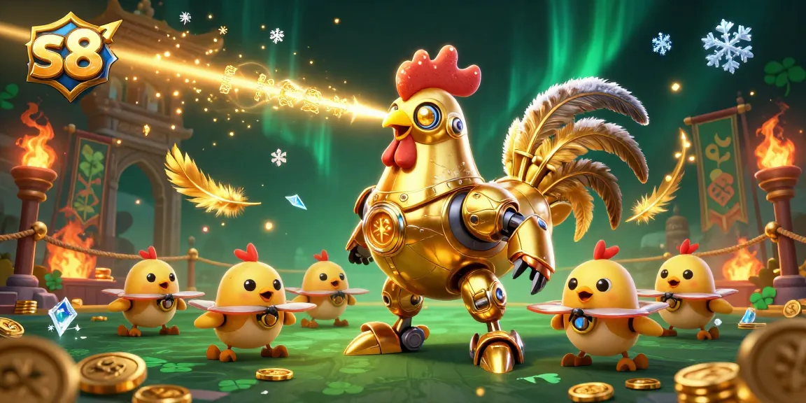 S8 players engaging in thrilling games with the dynamic golden rooster robot and baby chick drones