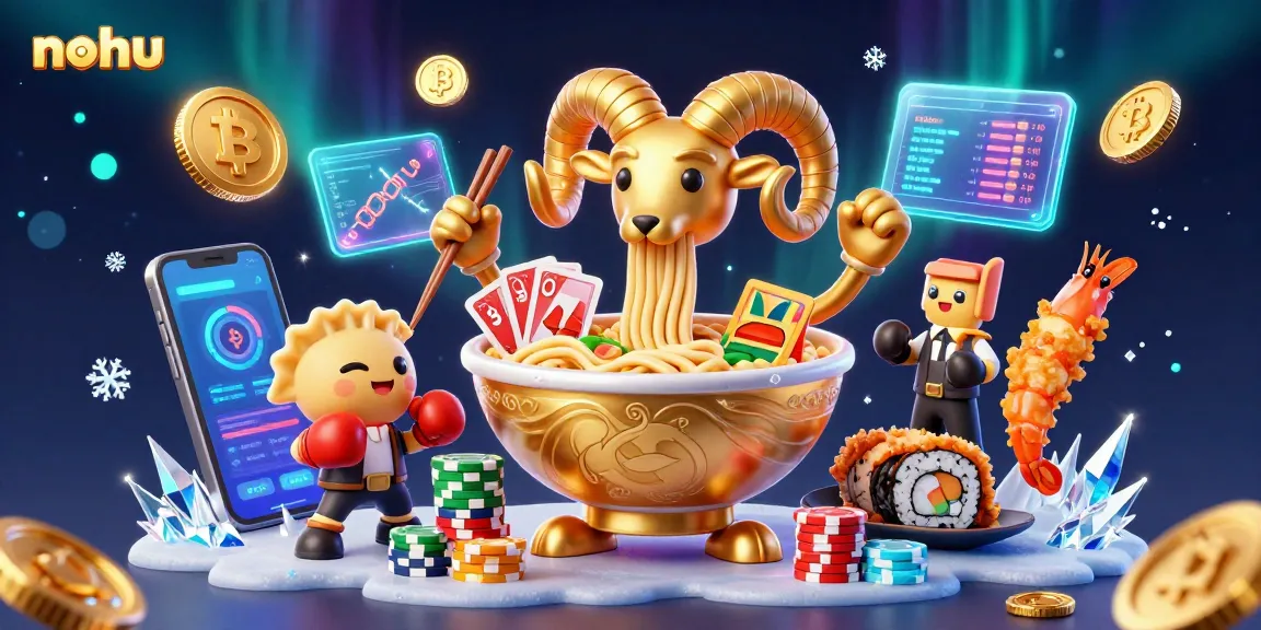 Nohu engages in a vibrant casino scene with characters gambling, showing off crypto-themed elements.
