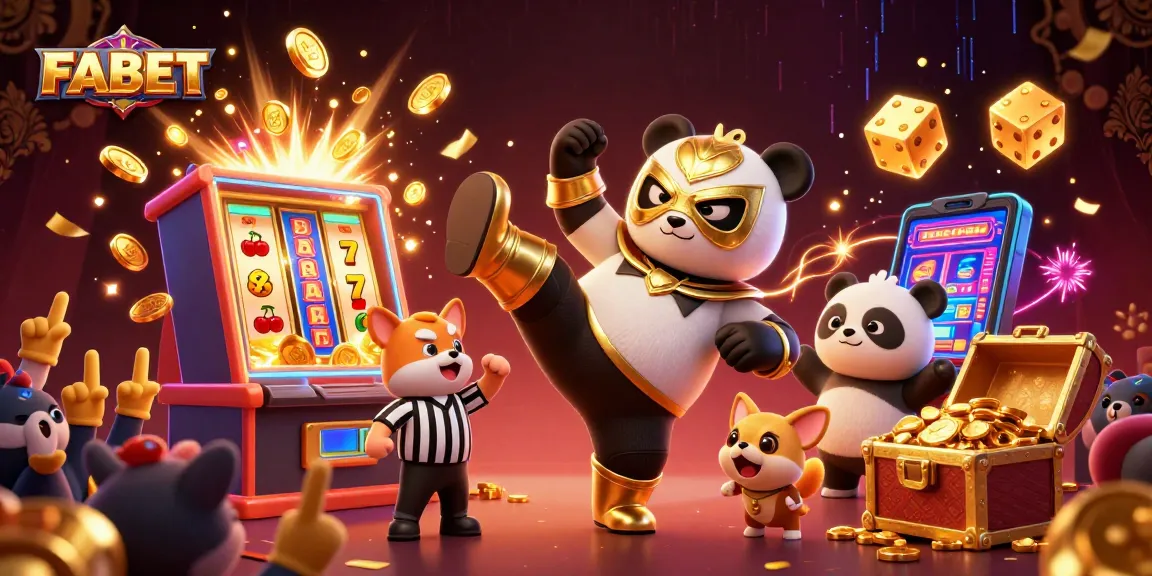 FABET offers thrilling casino experiences with vibrant visuals of a panda wrestler and energetic crowd.