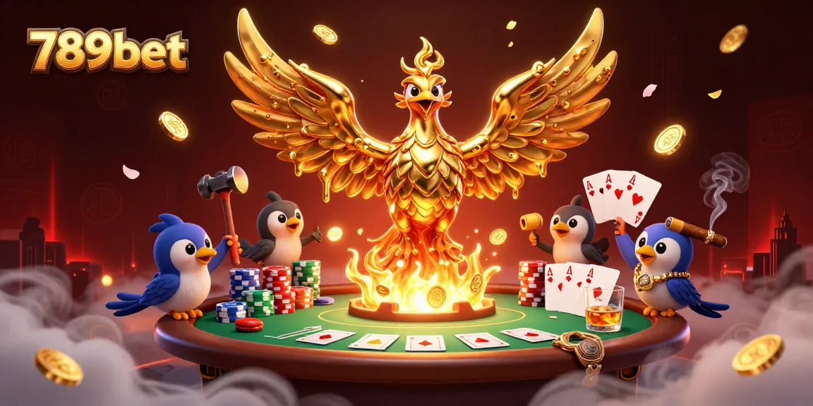 Experience thrilling poker moments with 789bet's spectacular golden phoenix illustration.
